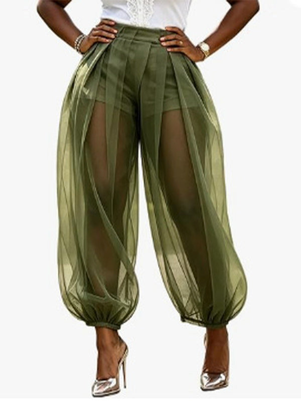 Solid Mesh Spliced Balloon Pants