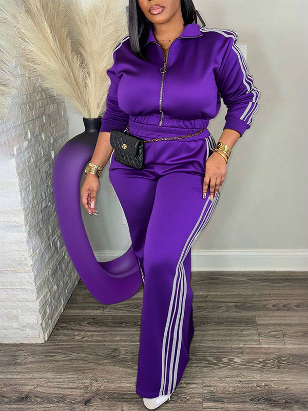 Striped Zip-Up Top & Pants Set