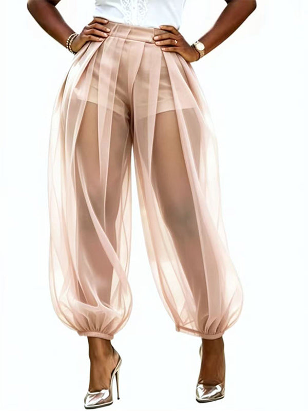 Solid Mesh Spliced Balloon Pants