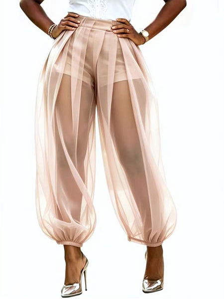 Solid Mesh Spliced Balloon Pants