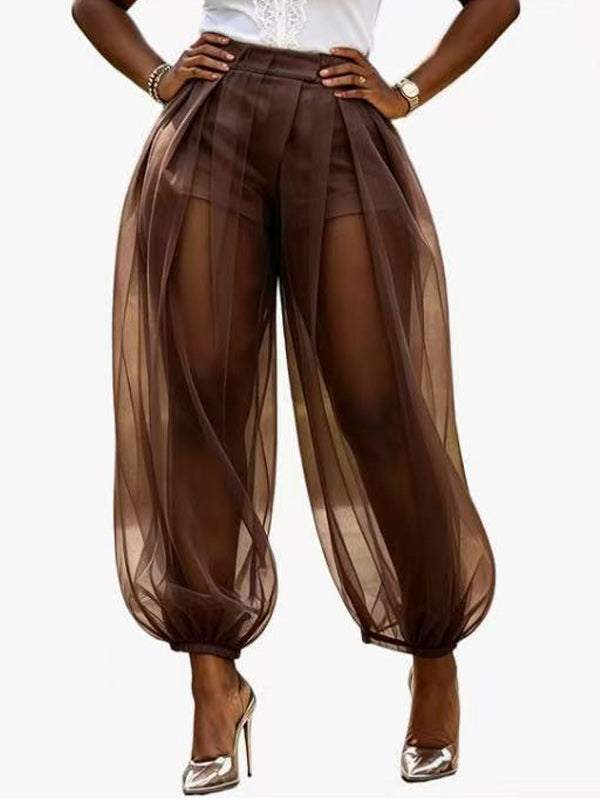 Solid Mesh Spliced Balloon Pants