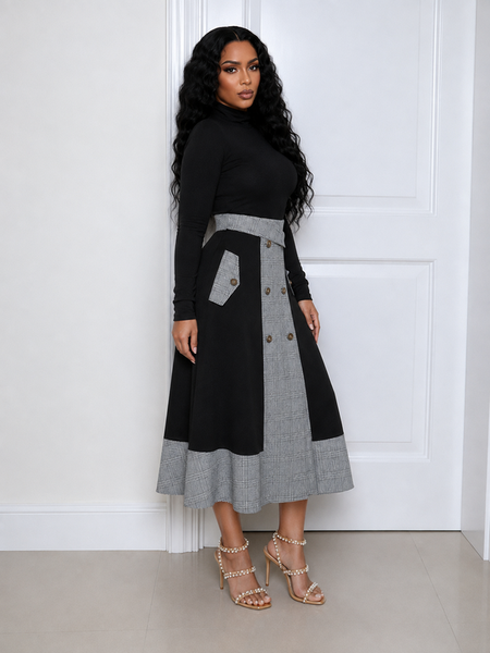 Plaid Combo Button Skirt