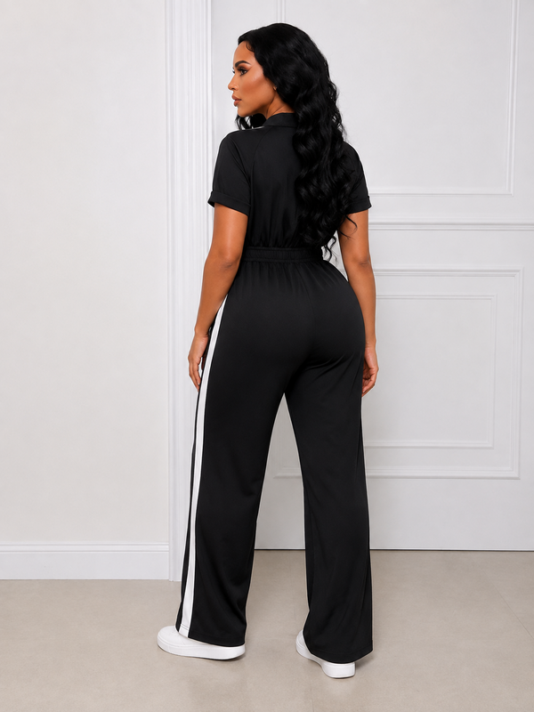 Zip-Front Side-Stripe Jumpsuit
