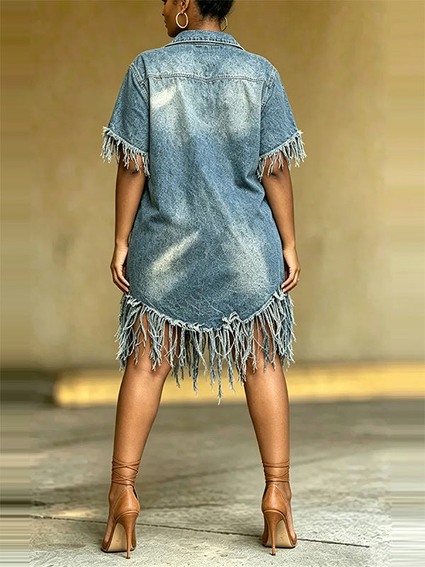 Fringe Collared Denim Dress