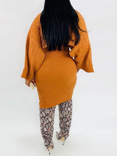 Knit Poncho & Sweater Dress Set