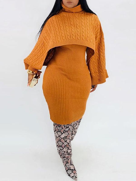 Knit Poncho & Sweater Dress Set